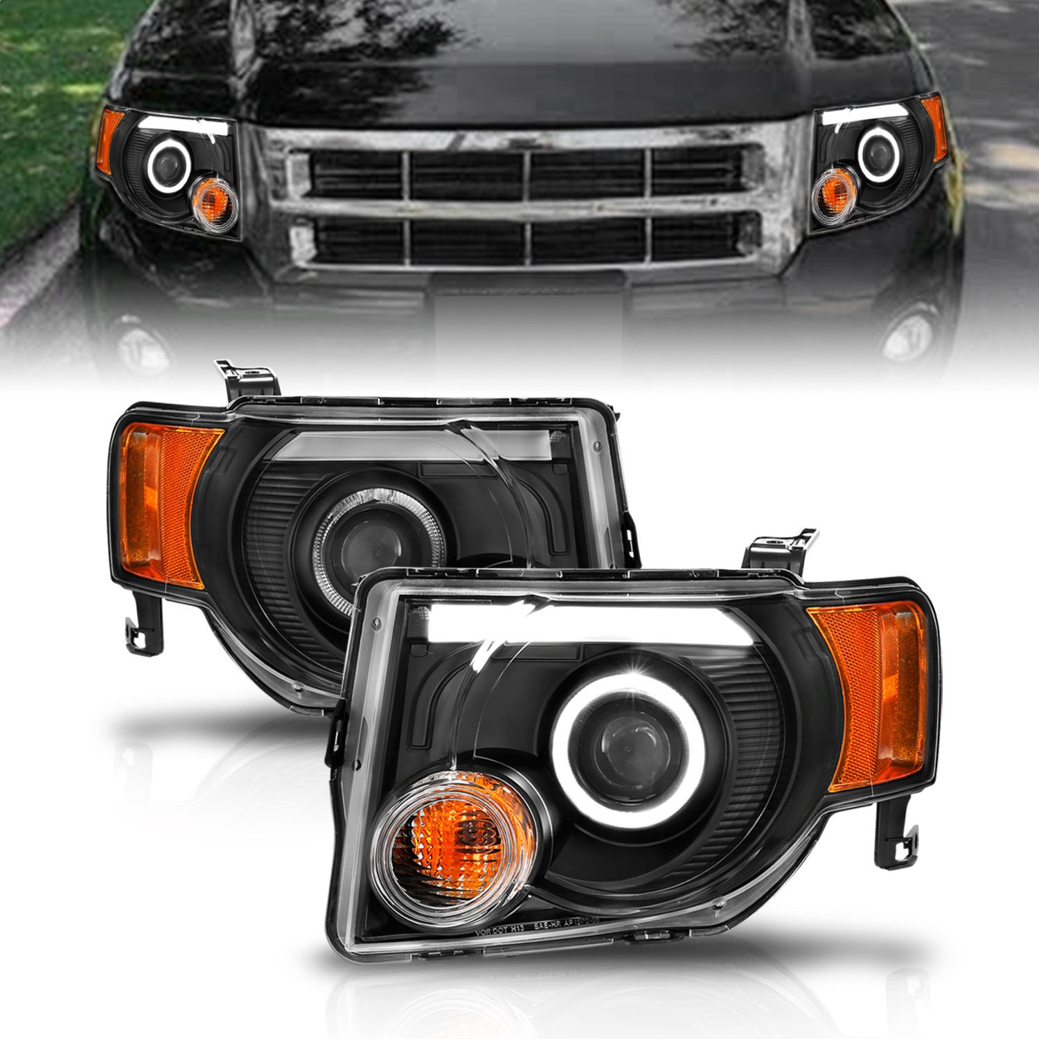 Anzo 111355 - 2008-2012 Ford Escape Projector Headlights w/ Halo Black