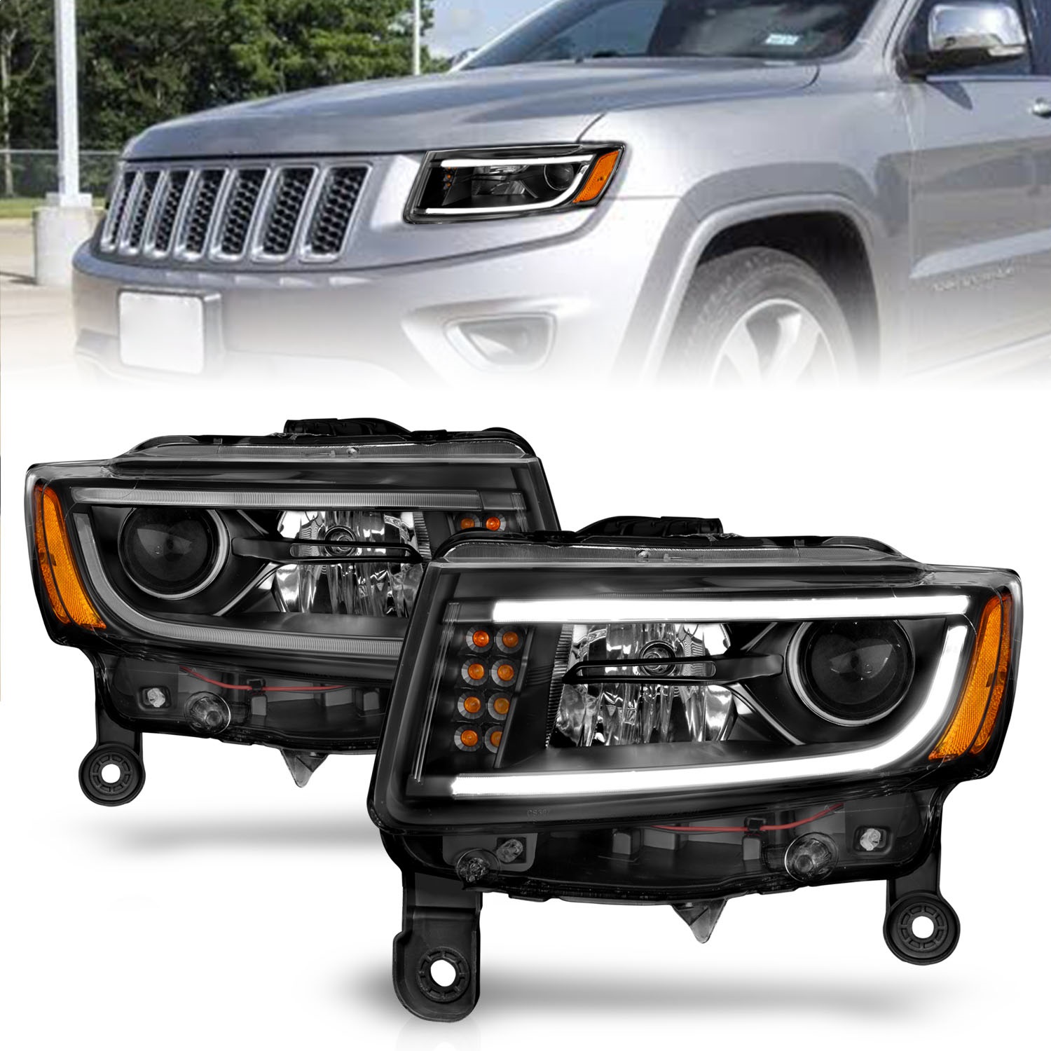 Anzo 111329 - 2014-2015 Jeep Grand Cherokee Projector Headlights w/ Plank Style Design Black Anzo 111329 - 2014-2015 Jeep Grand Cherokee Projector Headlights w/ Plank Style Design Black