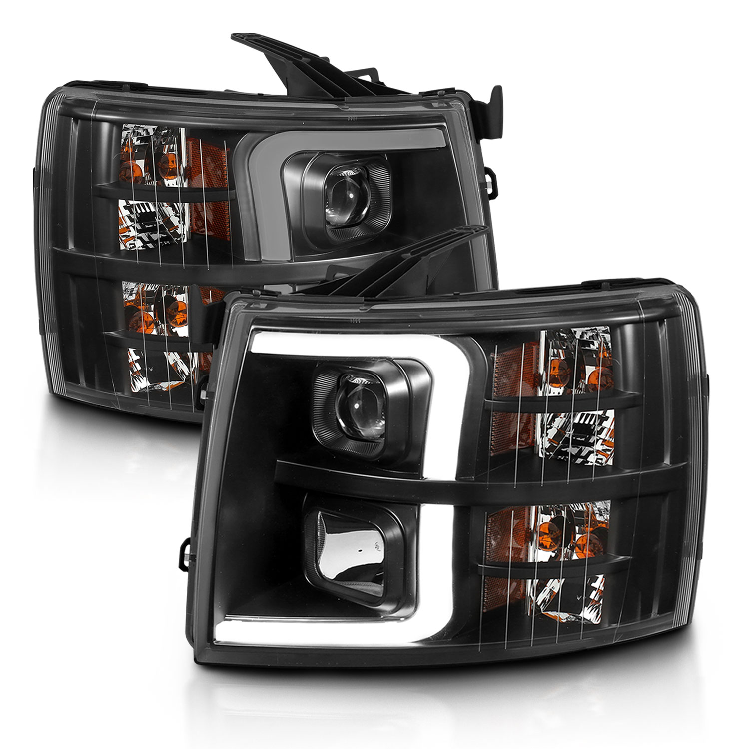 Anzo 111480 - 07-13 Chevrolet Silverado 3500 Projector Headlights - Black Amber