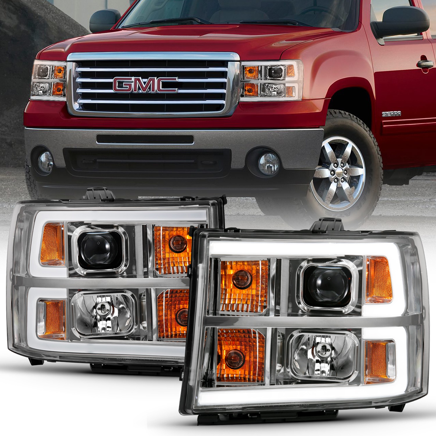 Anzo 111483 - 2007-2013 Gmc Sierra 1500 Projector Headlight Plank Style Chrome w/ Clear Lens Amber Anzo 111483 - 2007-2013 Gmc Sierra 1500 Projector Headlight Plank Style Chrome w/ Clear Lens Amber