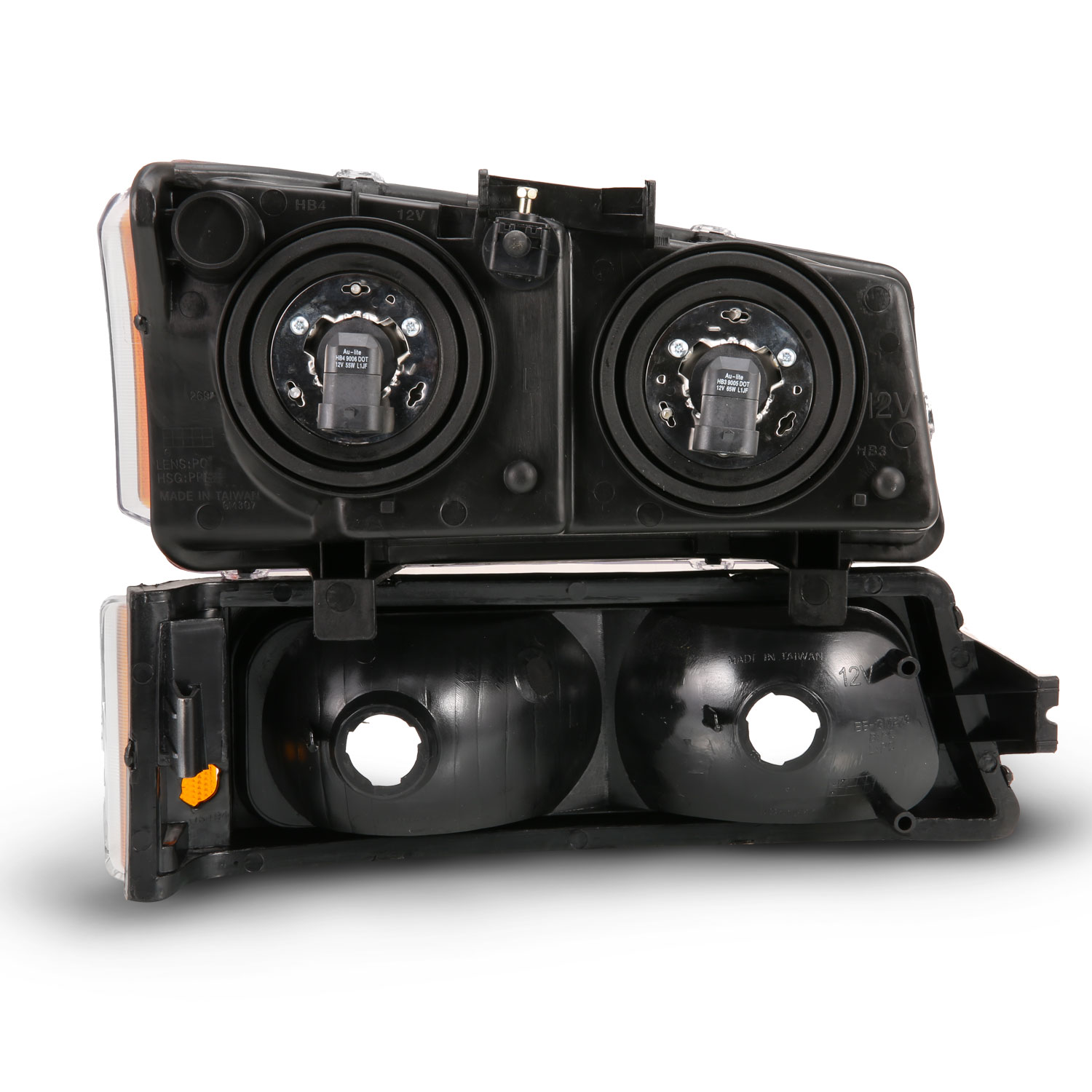 Anzo 111452 - 2003-2006 Chevy Silverado Crystal Headlight w/ Signal Light Black Amber (4 pcs) Anzo 111452 - 2003-2006 Chevy Silverado Crystal Headlight w/ Signal Light Black Amber (4 pcs)