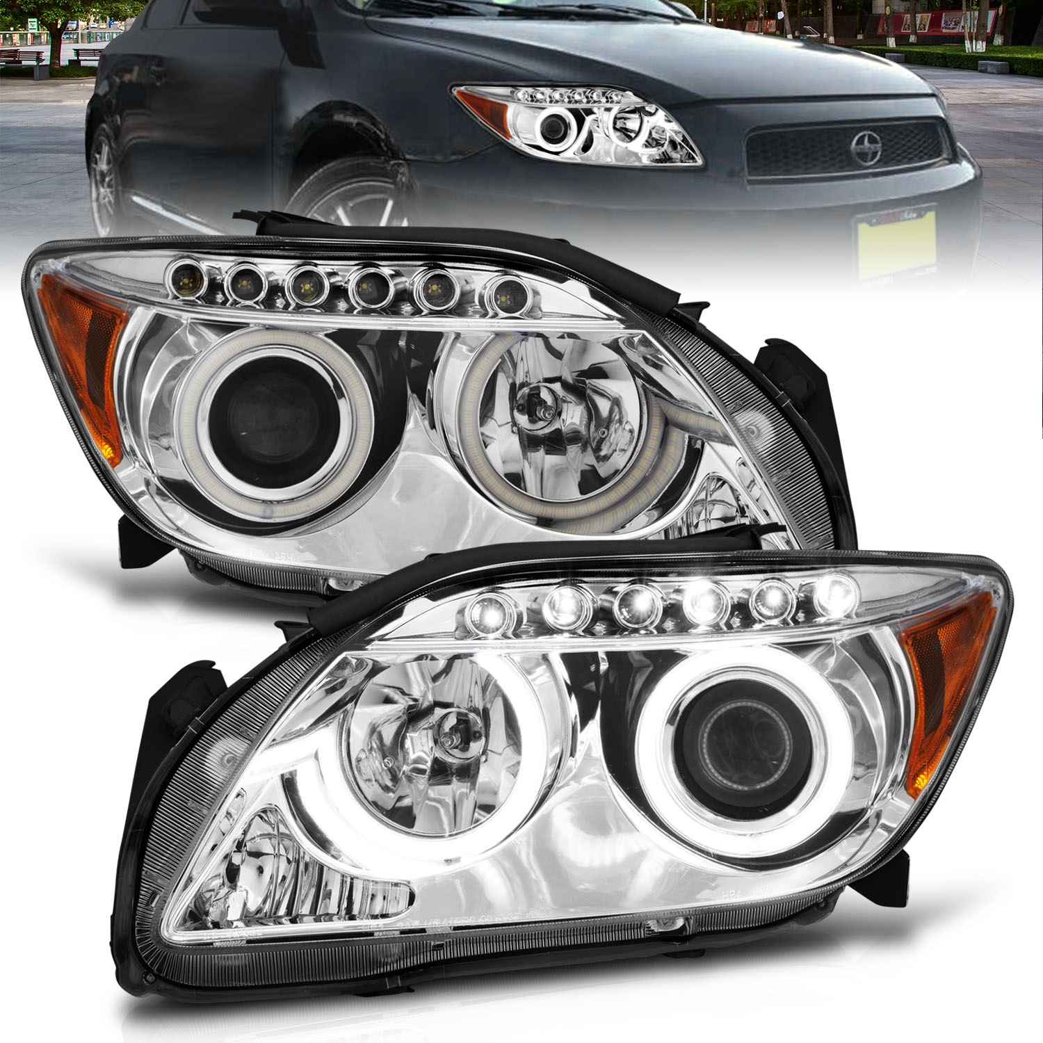 Anzo 121120 - 2005-2010 Scion Tc Projector Headlights w/ Halo Chrome (CCFL)