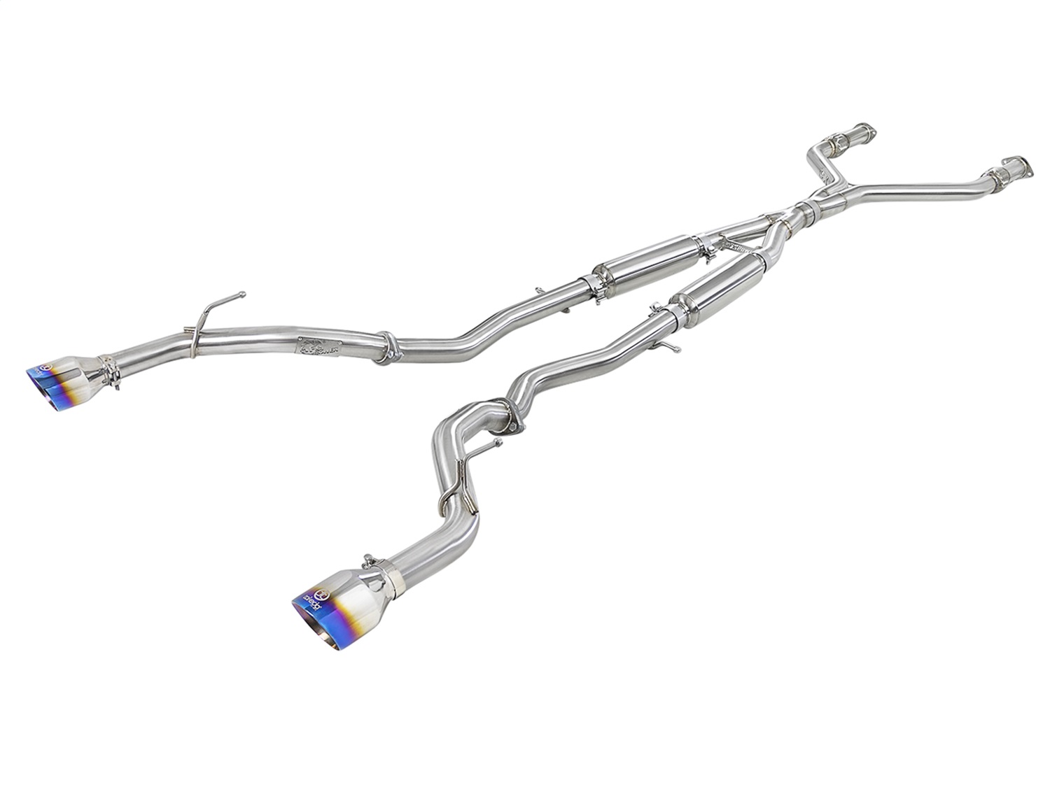 aFe Power 49-36134NM-L - POWER Takeda 2.5in 304 SS CB Exhaust w/ Blue Flame Tips 17-19 Infiniti Q60 V6-3.0L (tt)
