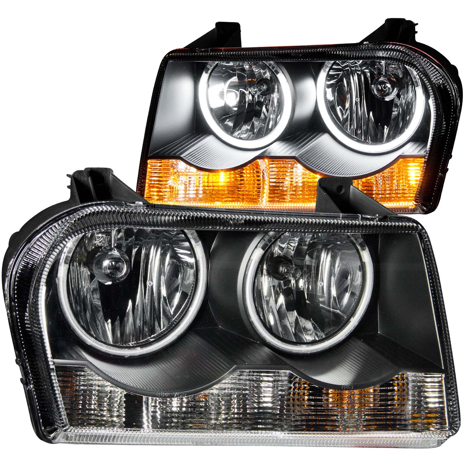 Anzo 121138 - 2005-2010 Chrysler 300 Crystal Headlights w/ Halo Black (CCFL)