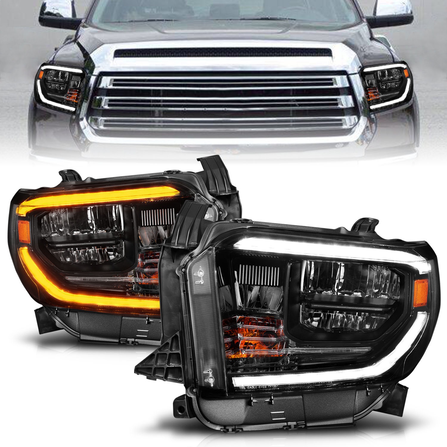 Anzo 111531 - 2014-2017 Toyota Tundra LED Crystal Headlights w/ Switchback Black Housing w/ DRL