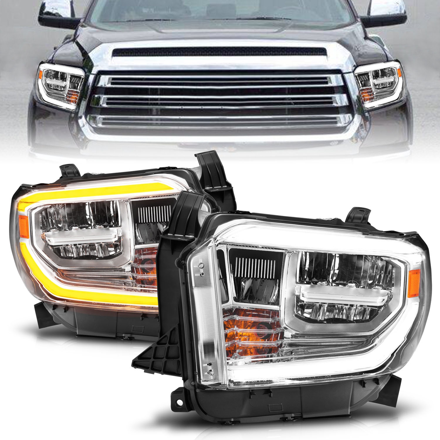 Anzo 111534 - 2014-2021 Toyota Tundra LED Crystal Headlights w/ Switchback Chrome Housing w/ DRL