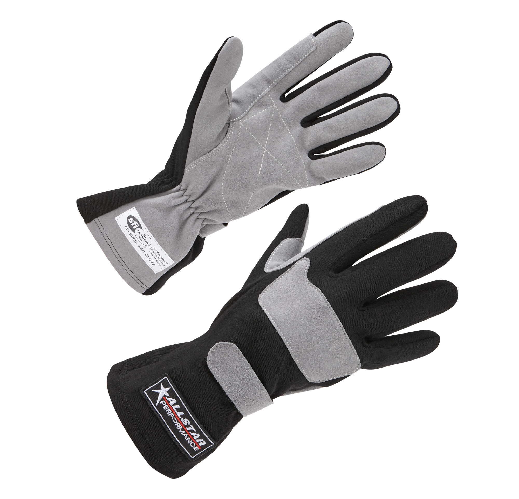 AllStar Performance ALL911012 - Driving Gloves SFI 3.3/1 S/L Black/Gray Medium