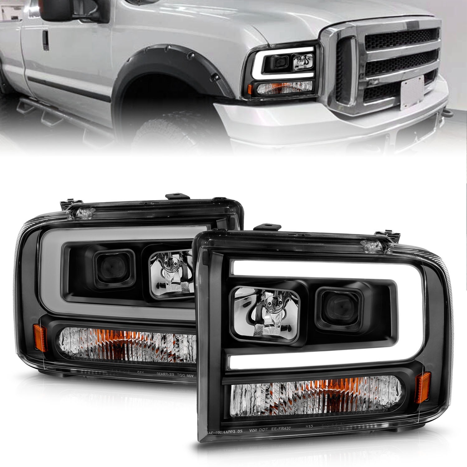 Anzo 111551 - 99-04 Ford F250/F350/F450/Excursion (excl 99) Projector Headlights - w/ Light Bar Black Housing Anzo 111551 - 99-04 Ford F250/F350/F450/Excursion (excl 99) Projector Headlights - w/ Light Bar Black Housing