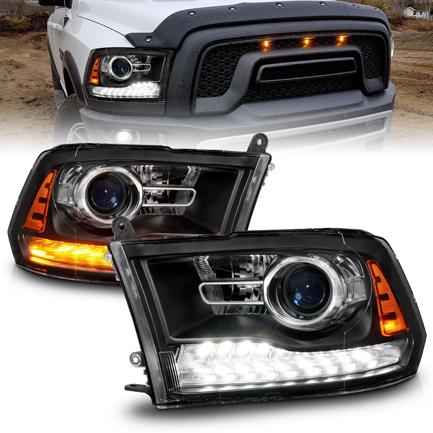 Anzo 111609 - 09-18 Dodge Ram 1500/2500/3500 LED Plank Style Headlights Switchback + Sequential - Matte Black Anzo 111609 - 09-18 Dodge Ram 1500/2500/3500 LED Plank Style Headlights Switchback + Sequential - Matte Black