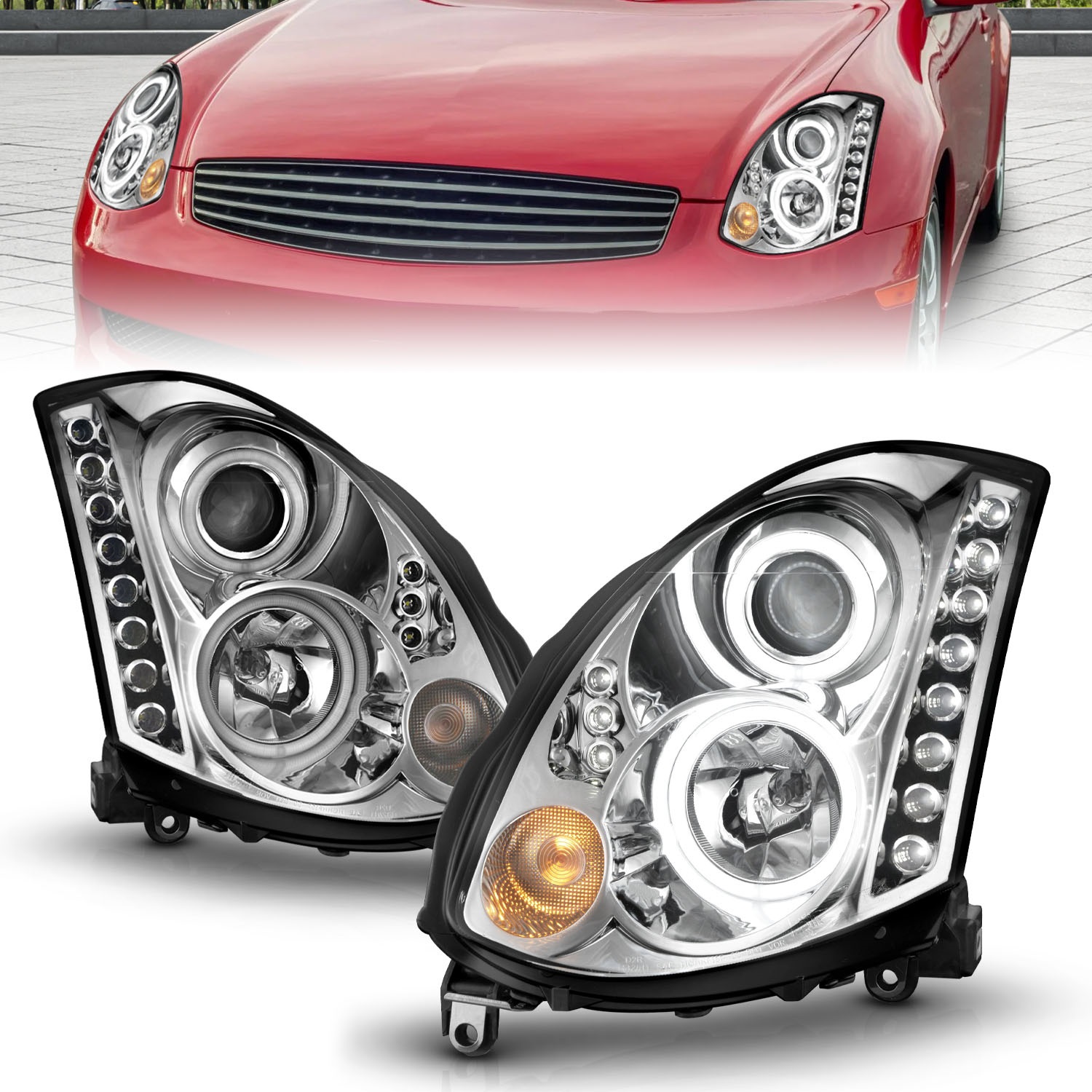 Anzo 121364 - 2003-2007 Infiniti G35 Projector Headlights w/ Halo Chrome (CCFL) (HID Compatible) Anzo 121364 - 2003-2007 Infiniti G35 Projector Headlights w/ Halo Chrome (CCFL) (HID Compatible)
