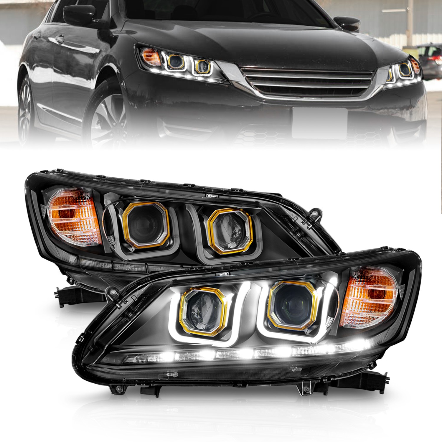 Anzo 121492 - 2013-2015 Honda Accord Projector Headlights w/ U-Bar Black Anzo 121492 - 2013-2015 Honda Accord Projector Headlights w/ U-Bar Black