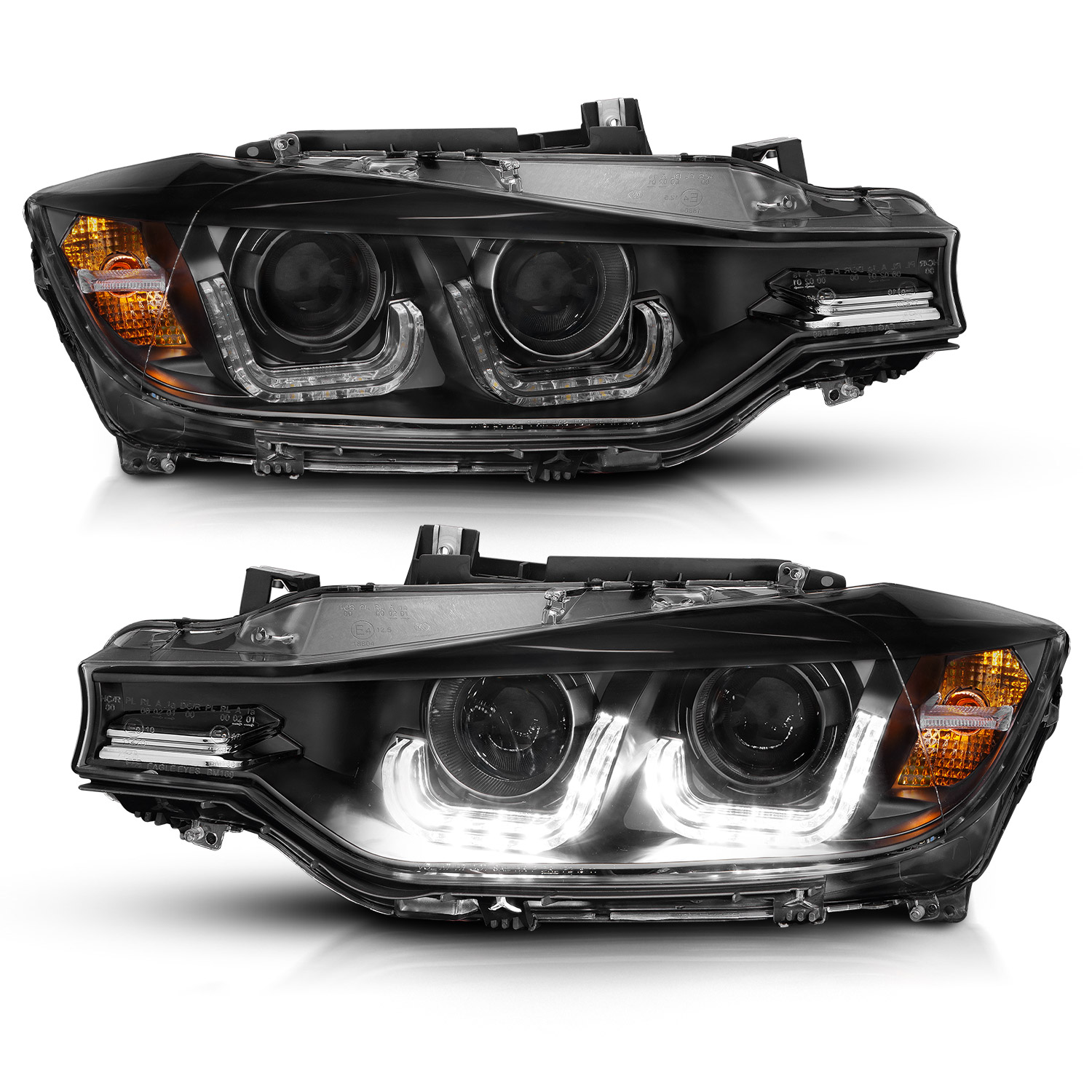 Anzo 121504 - 2012-2015 BMW 3 Series Projector Headlights w/ U-Bar Black