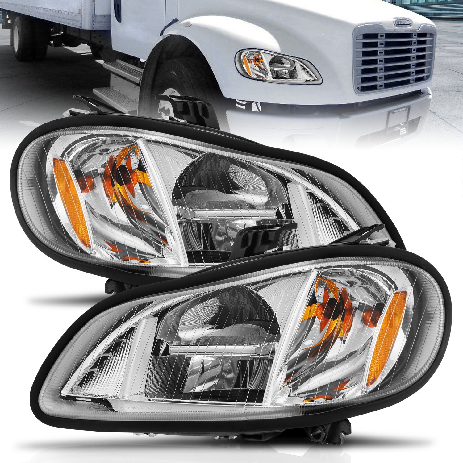 Anzo 131031 - 2002-2014 Freightliner M2 LED Crystal Headlights Chrome Housing w/ Clear Lens (Pair)