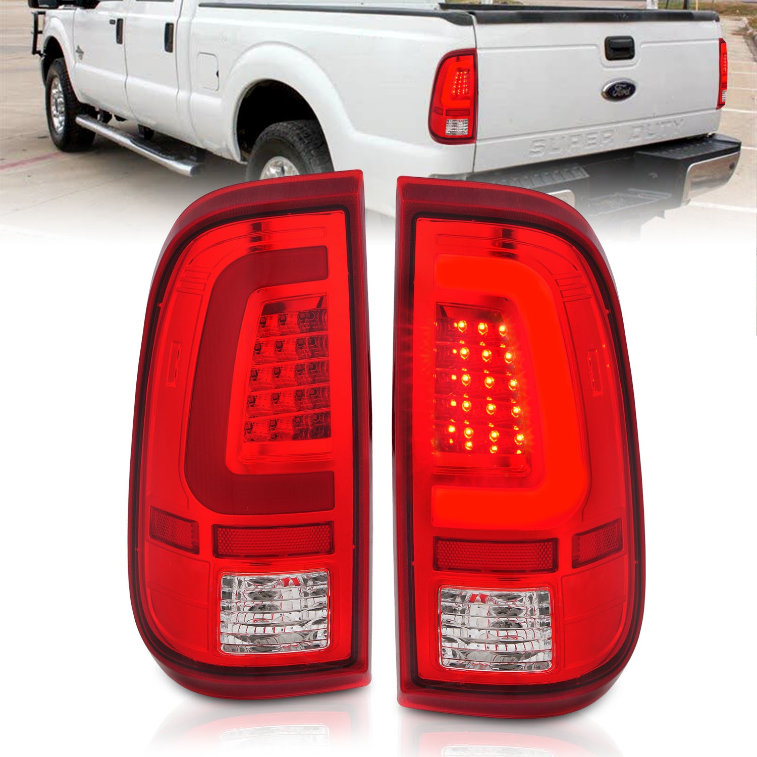 Anzo 311358 - 2008-2016 Ford F-250 LED Taillights Chrome Housing Red/Clear Lens (Pair)