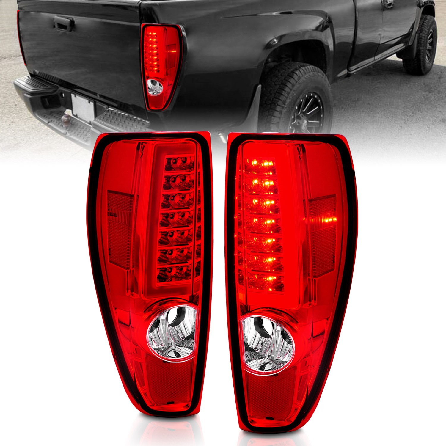 Anzo 311384 - 2004-2012 Chevrolet Colorado/ GMC Canyon LED Tail Lights w/ Light Bar Chrome Housing Red/Clear