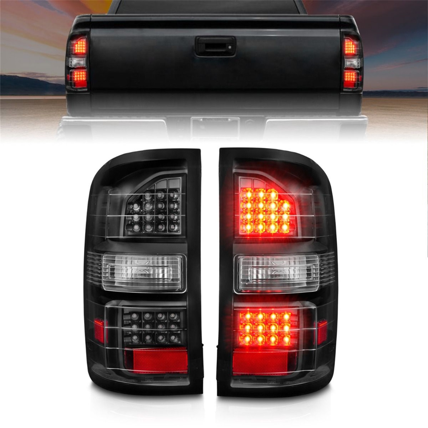 Anzo 311397 - 2014-2018 GMC Sierra LED Tail Lights Black Housing Clear Lens
