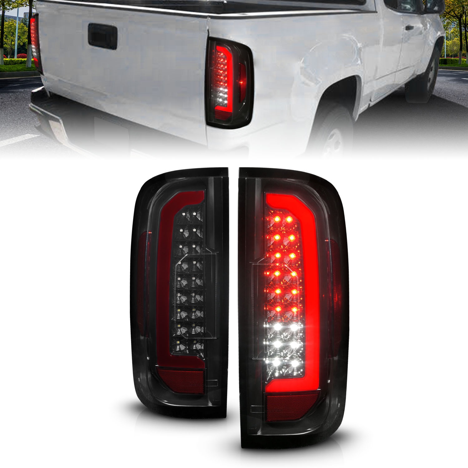Anzo 311435 - 15-21 GMC Canyon Full LED Tail Lights w/ Red Lightbar Black Housing Smoke Lens