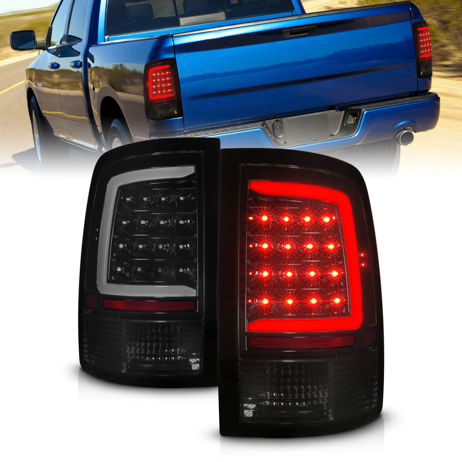 Anzo 311453 - 09-18 Dodge Ram 1500 Full LED Tailights w/ Sequential Black Housing/Smoke Lens