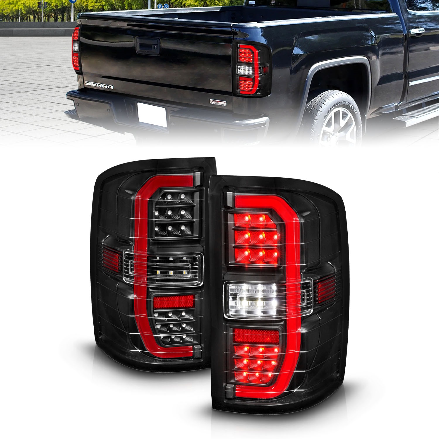 Anzo 311464 - 14-18 GMC Sierra 1500 Full LED Taillights Black Housing Clear Lens (w/C Light Bars)