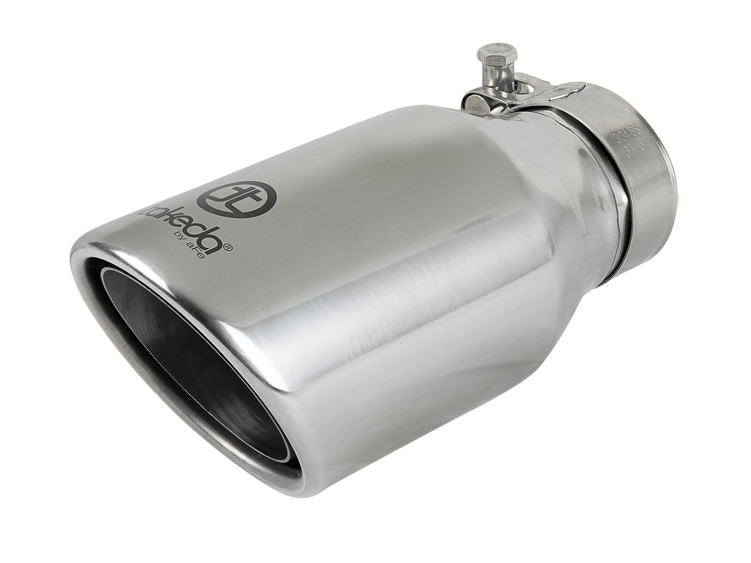 aFe Power 49T25404-P08 - Takeda 304 Stainless Steel Clamp-On Exhaust Tip 2.5in. Inlet / 4in. Outlet / 8in. L - Polished