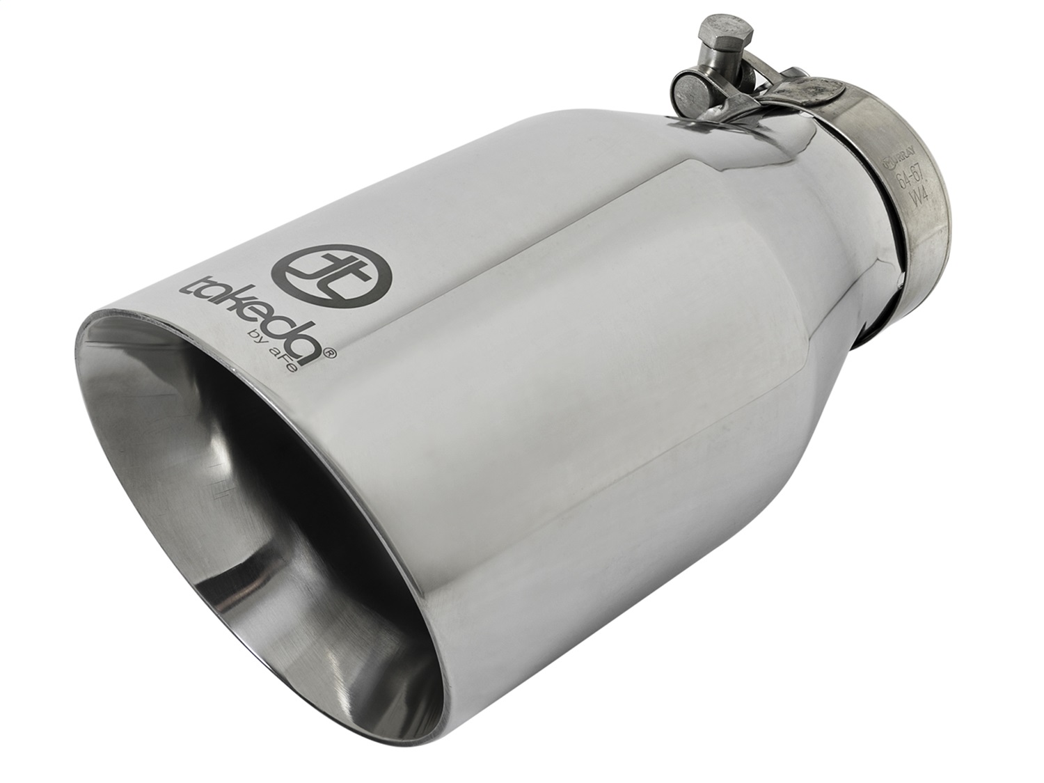 aFe Power 49T25454-P09 - Takeda 304 Stainless Steel Clamp-On Exhaust Tip 2.5in. Inlet / 4.5in. Outlet / 9in. L - Polished