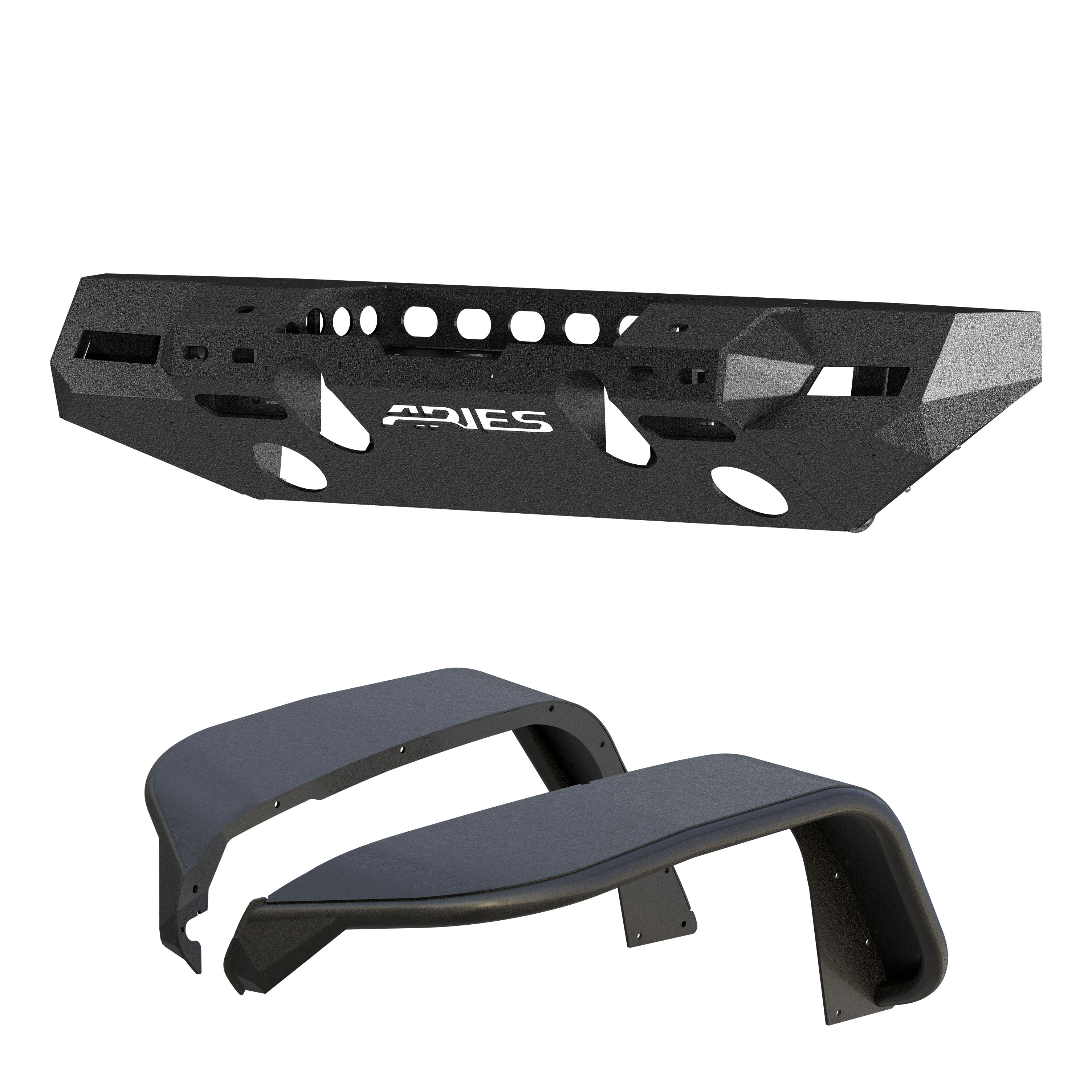 ARIES 2082077 - TrailChaser Jeep Wrangler JL Aluminum Front Bumper with Fender Flares (Option 7) ARIES 2082077 - TrailChaser Jeep Wrangler JL Aluminum Front Bumper with Fender Flares (Option 7)
