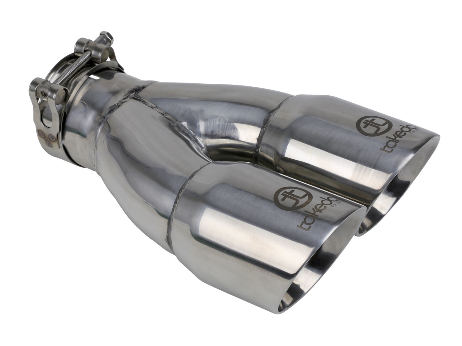 aFe Power 49T25364-P10 - Takeda 2.5in 304 Stainless Steel Clamp-on Exhaust Tip 2.5in Inlet 3in Dual Outlet - Polished