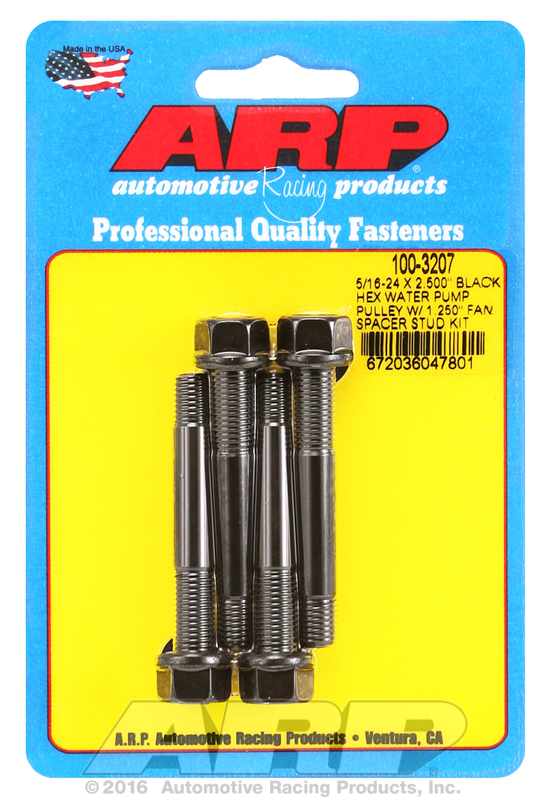 ARP 100-3207 - 5/16-24 X 2.500 Black Hex Water Pump Pulley w/ 1.250in Fan Spacer Stud Kit