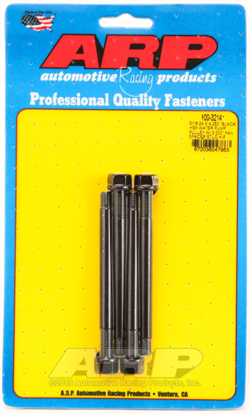 ARP 100-3214 - 5/16-24 X 4.250 Black Hex Water Pump Pulley w/ 3.000in Fan Spacer Stud Kit ARP 100-3214 - 5/16-24 X 4.250 Black Hex Water Pump Pulley w/ 3.000in Fan Spacer Stud Kit