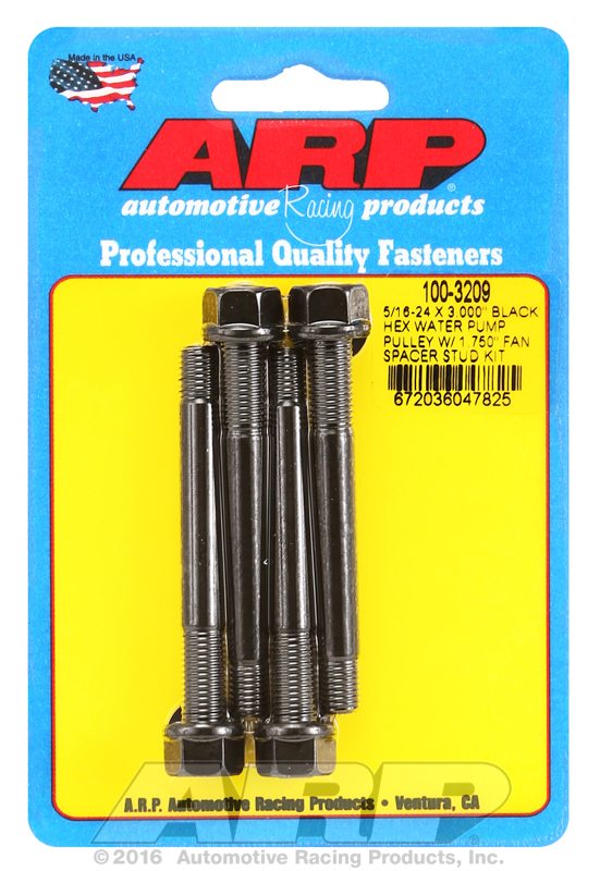 ARP 100-3209 - 5/16-24 X 3.000 Black Hex Water Pump Pulley w/ 1.750in Fan Spacer Stud Kit ARP 100-3209 - 5/16-24 X 3.000 Black Hex Water Pump Pulley w/ 1.750in Fan Spacer Stud Kit