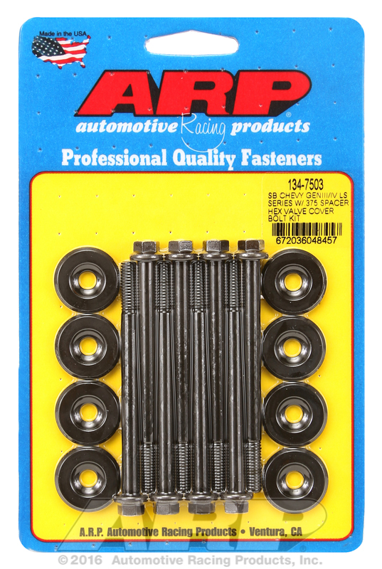 ARP 134-7503 - Small Block Chevy GENIII/IV LS Series .375 Spacer Hex Valve Cover Bolt Kit - Black