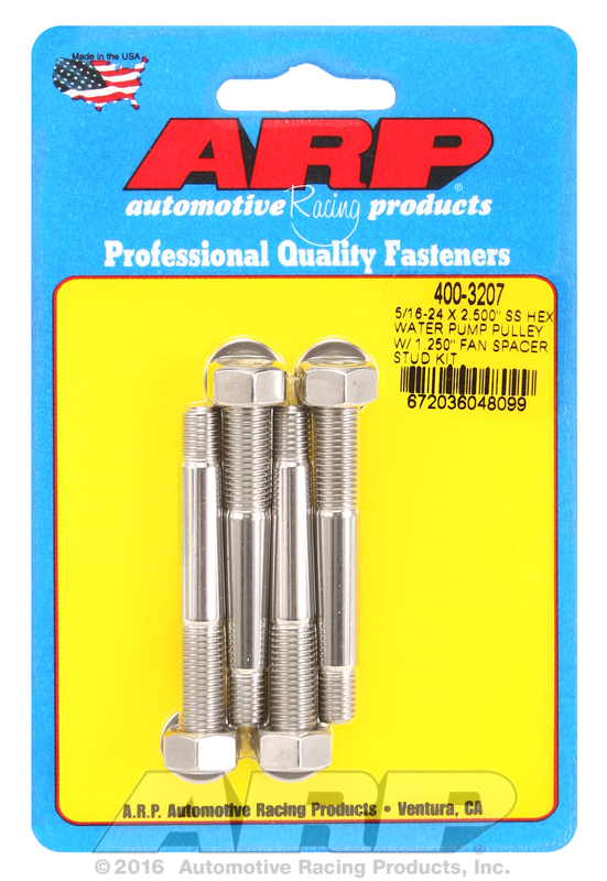ARP 400-3207 - 5/16-24 X 2.500 SS Hex Water Pump Pulley w/ 1.250in Fan Spacer Stud Kit ARP 400-3207 - 5/16-24 X 2.500 SS Hex Water Pump Pulley w/ 1.250in Fan Spacer Stud Kit