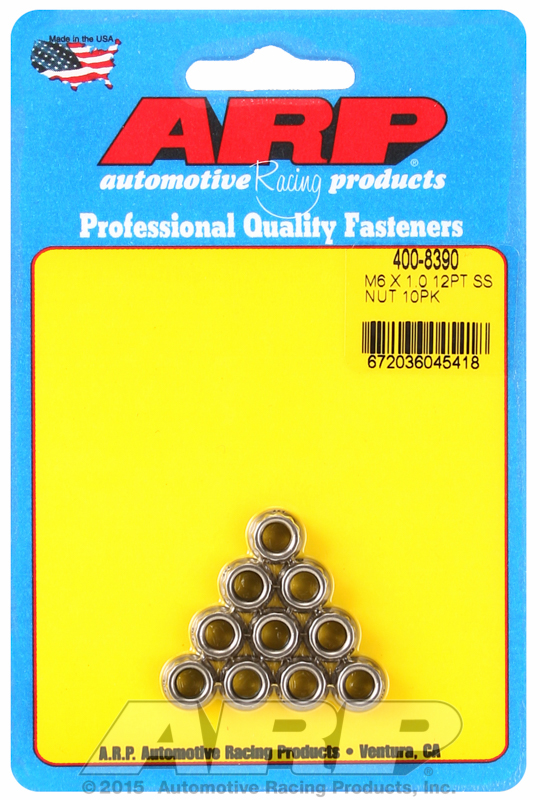 ARP 400-8390 - M6 X 1.00 (M8 wr) Stainless Steel 12pt Nut Kit (Pack of 10)
