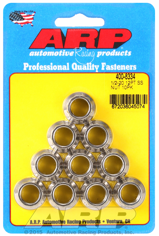 ARP 400-8334 - 1/2in x 20 SS 12pt Nut Kit (10/pkg)