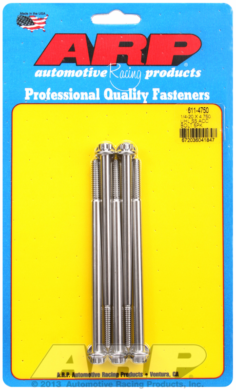 ARP 611-4750 - 1/4-20 x 4.750 12pt Stainless Steel Bolts (Set of 5)