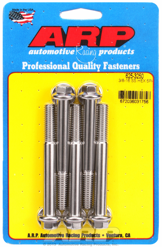 ARP 625-3250 - 3/8-16 x 3.250 Hex 7/16in Wrenching SS Bolt Kit (5/pk) ARP 625-3250 - 3/8-16 x 3.250 Hex 7/16in Wrenching SS Bolt Kit (5/pk)