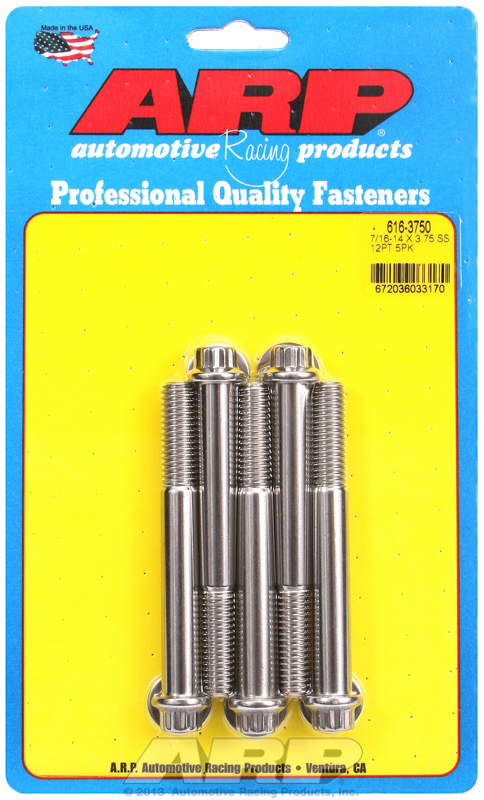 ARP 616-3750 - 7/16 Inch -14 x 3.750 12pt SS Bolts (5/pkg) ARP 616-3750 - 7/16 Inch -14 x 3.750 12pt SS Bolts (5/pkg)