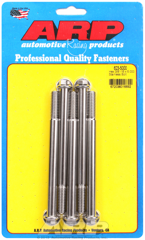 ARP 623-5000 - 3/8-16 x 5.000 Hex SS Bolts (5/pkg) ARP 623-5000 - 3/8-16 x 5.000 Hex SS Bolts (5/pkg)
