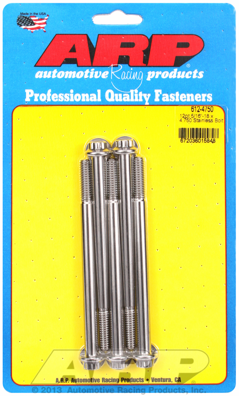 ARP 612-4750 - 5/16 Inch -18 x 4.750 12pt SS Bolts (5/pkg) ARP 612-4750 - 5/16 Inch -18 x 4.750 12pt SS Bolts (5/pkg)