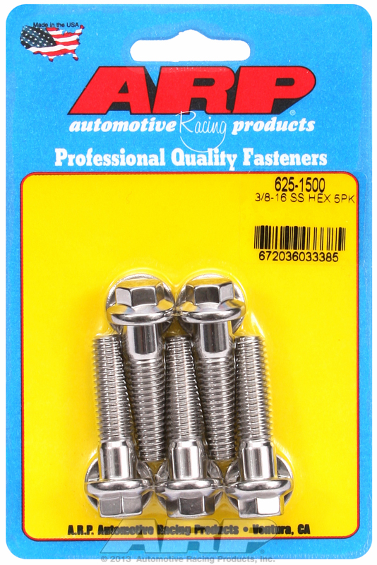 ARP 625-1500 - 3/8 in.-16 RH Thread, 1.500 in Hex Head SS 300 Bolts - Set of 5