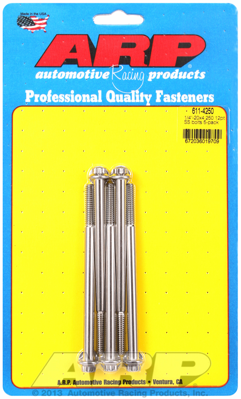 ARP 611-4250 - 1/4-20 x 4.250 12pt SS SAE Bolt Kit (5/pkg) ARP 611-4250 - 1/4-20 x 4.250 12pt SS SAE Bolt Kit (5/pkg)
