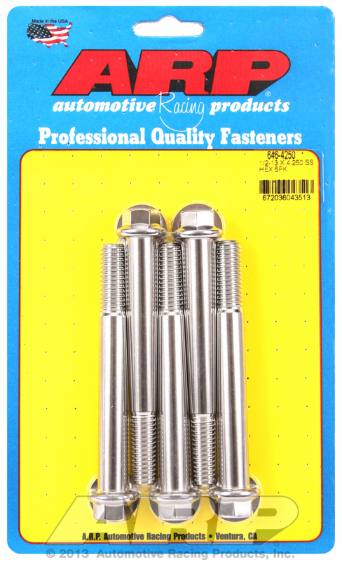 ARP 646-4250 - 1/2-13 x 4.250 Hex SS Bolts (5/pkg) ARP 646-4250 - 1/2-13 x 4.250 Hex SS Bolts (5/pkg)