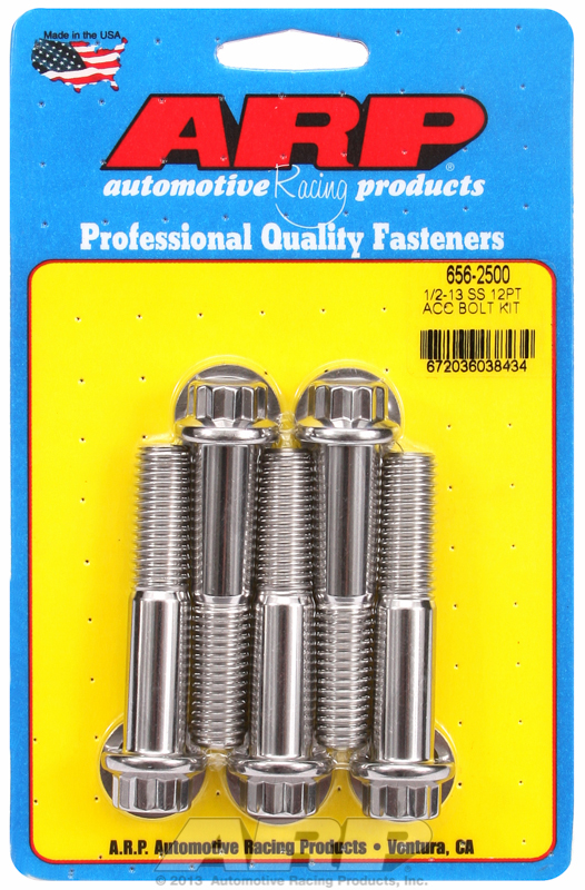 ARP 656-2500 - 1/2 in.-13 Thread, 2.500 in 12 Point SS Bolts - Set of 5