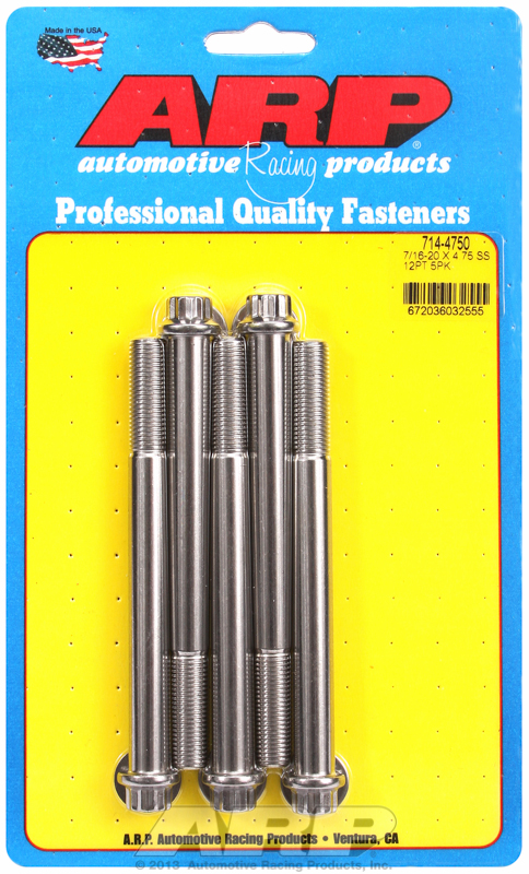 ARP 714-4750 - 7/16 -20 x 4.7500 12pt SS Bolts (5/pkg) ARP 714-4750 - 7/16 -20 x 4.7500 12pt SS Bolts (5/pkg)