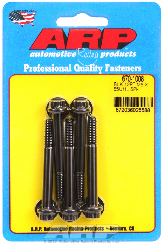 ARP 670-1008 - M6 x 1.00 x 55 Black Oxide 12pt Bolts (5/pkg)