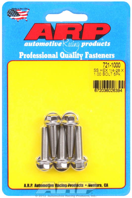ARP 721-1000 - 1/4 in.-28 RH Thread, 1.00 in Hex Head SS 300 Bolts - Set of 5