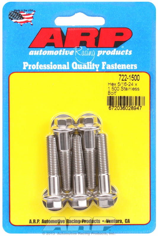 ARP 722-1500 - 5/16 in.-24 RH Thread, 1.500 in Hex Head SS 300 Bolts - Set of 5