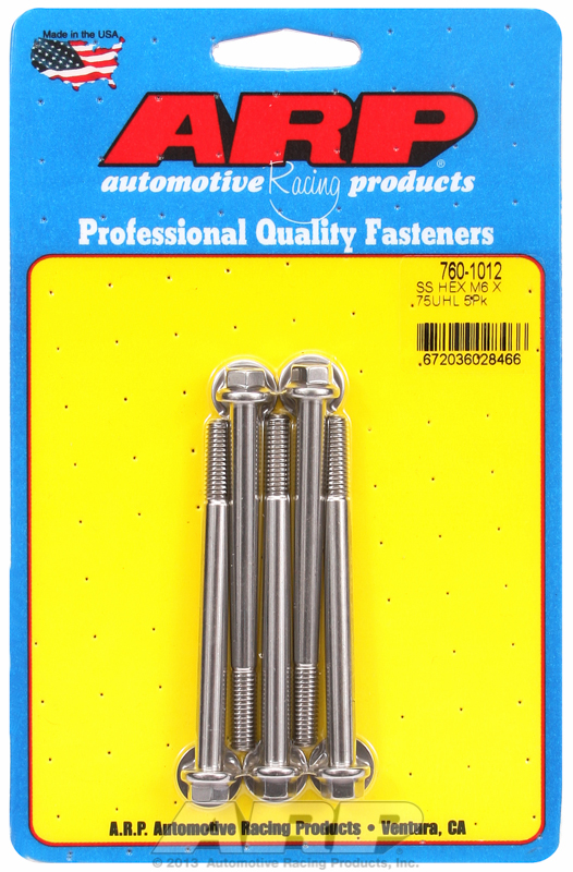 ARP 760-1012 - M6 x 1.00 x 75 hex SS bolts ARP 760-1012 - M6 x 1.00 x 75 hex SS bolts