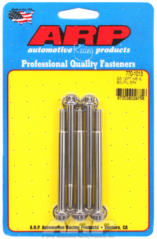 ARP 770-1013 - M6 x 1.00 x 80 12pt SS Bolts (5/pkg) ARP 770-1013 - M6 x 1.00 x 80 12pt SS Bolts (5/pkg)