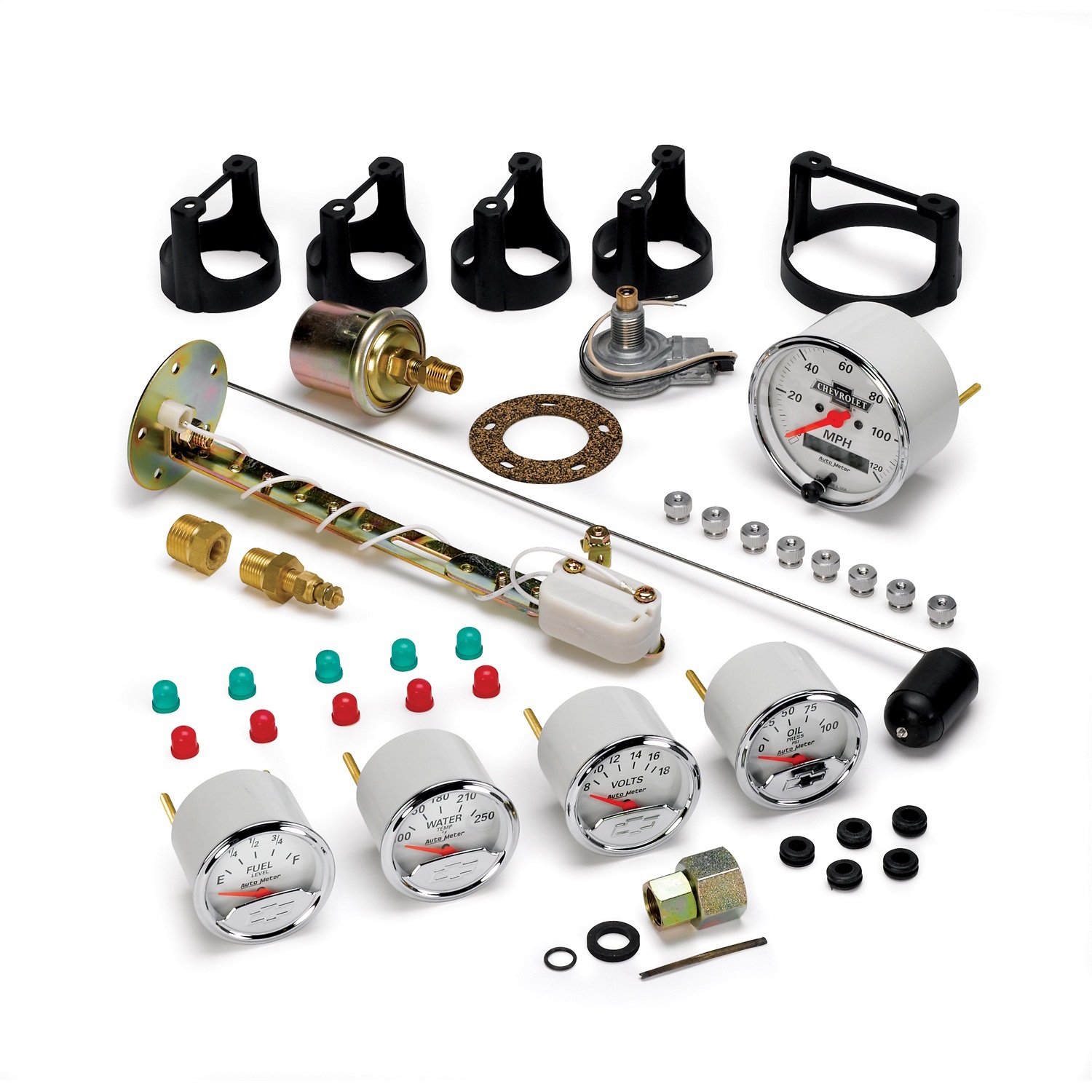 AutoMeter 1302-00408 - Arctic White GM 5 Pc Kit Box w/ Elec Speedo, Elec Oil Press, Water Temp, Volt, Fuel Level